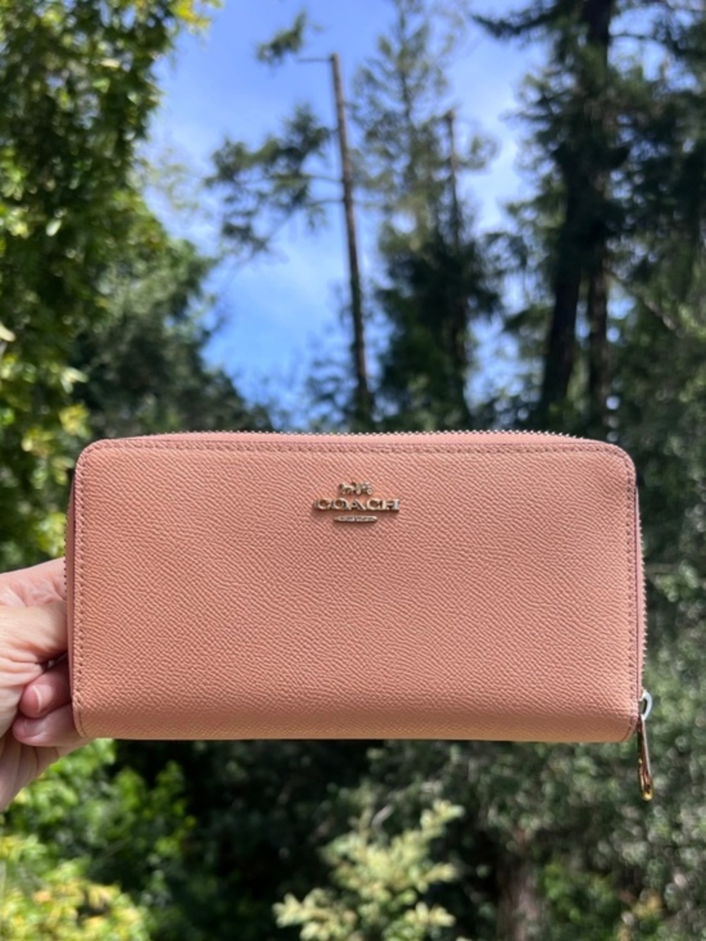 COACH Long Zip-Around Pink Crossgrain Leather Wallet GOLD Hardware AUTHENTIC